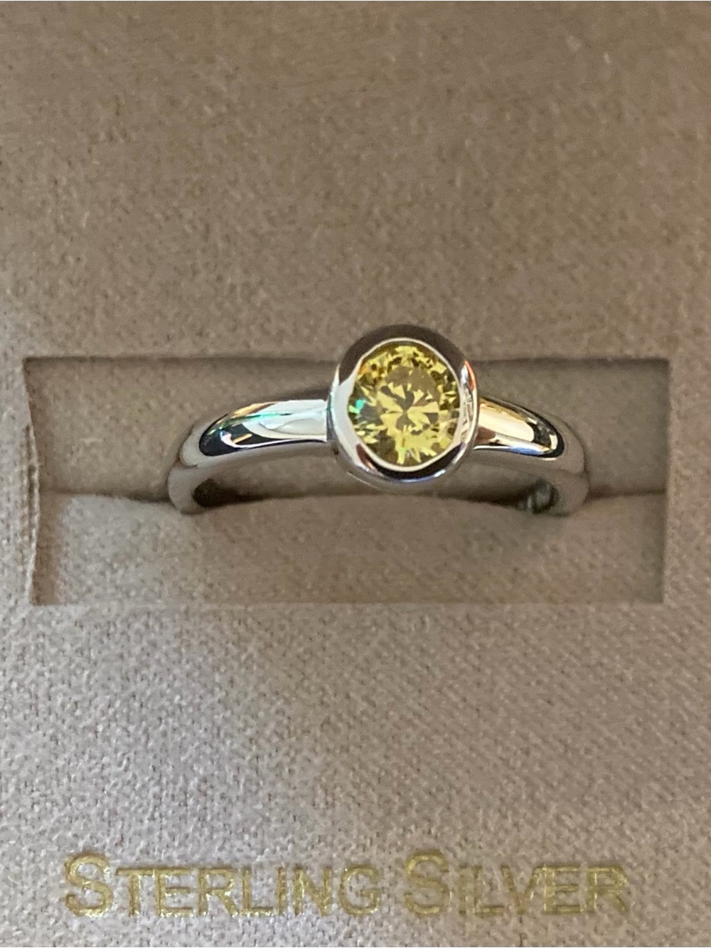 Sterling Silver Yellow Cubic Zirconia Bezel Ring
